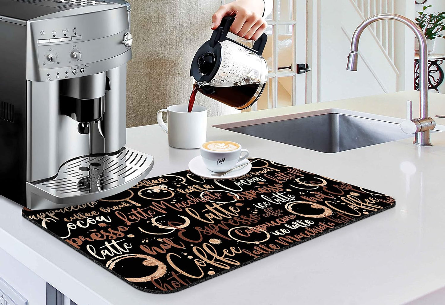 Coffee Bar Mat Accessories, Absorbent Dish Drying Mat for Kitchen Counter, Rubber Backing Non-slip Pad for Coffee Maker