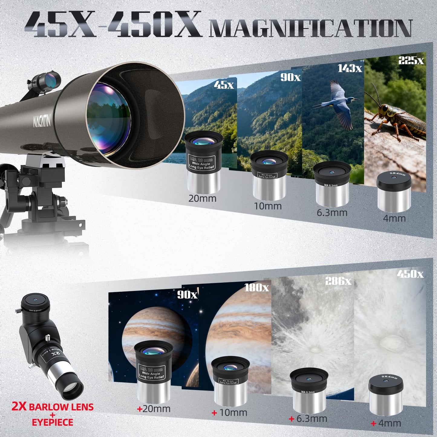 NACATIN Astronomy Telescope for Adults & Professionals, 102mm Aperture 900mm with Dual Slow-Motion Rods - for Ultra-Smooth & Precise Tracking, Telescope for Adults high Powered for Moon & Planets