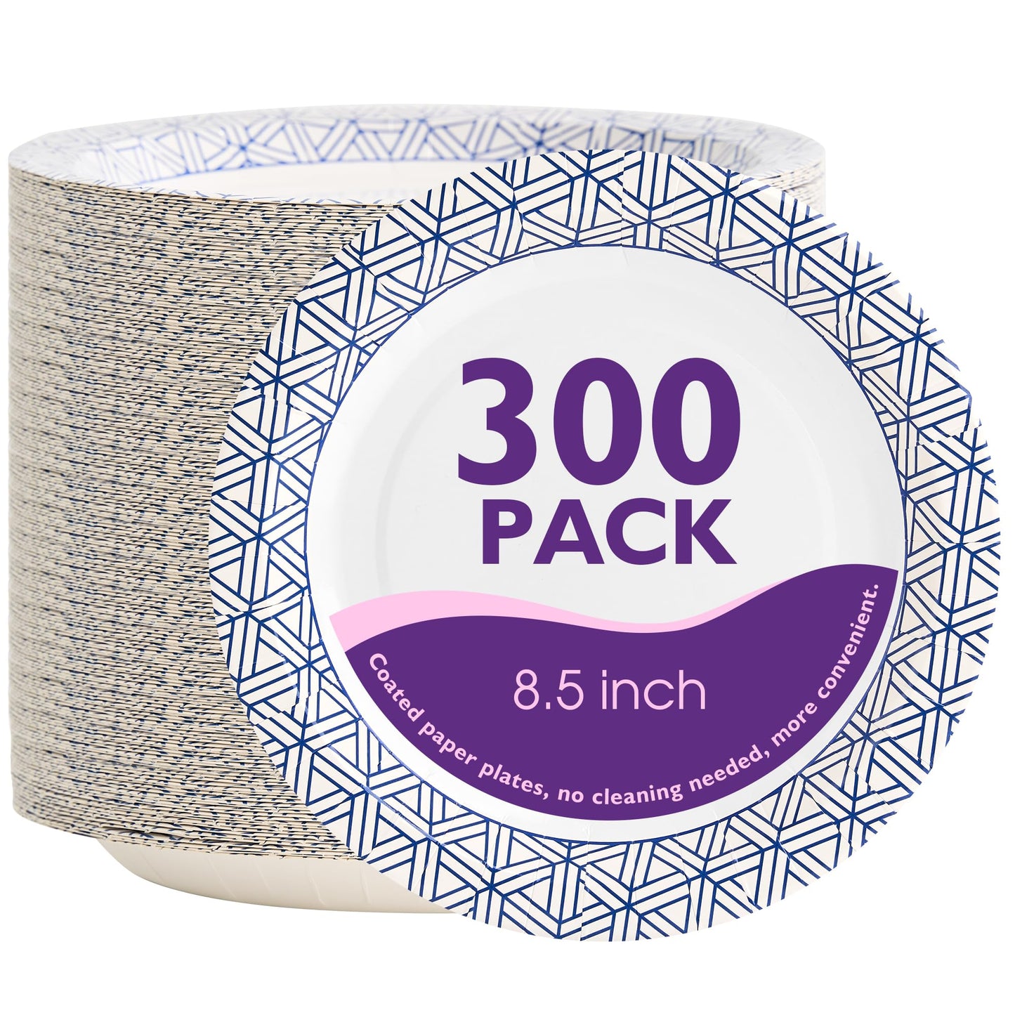 PACKINNO Disposable Paper Plates 8.5 Inch 300 Count, Soak Proof and Cut Resistant Heavy Duty Paper Plates Bulk for Parties, Picnics, Camping, and Everyday Meals