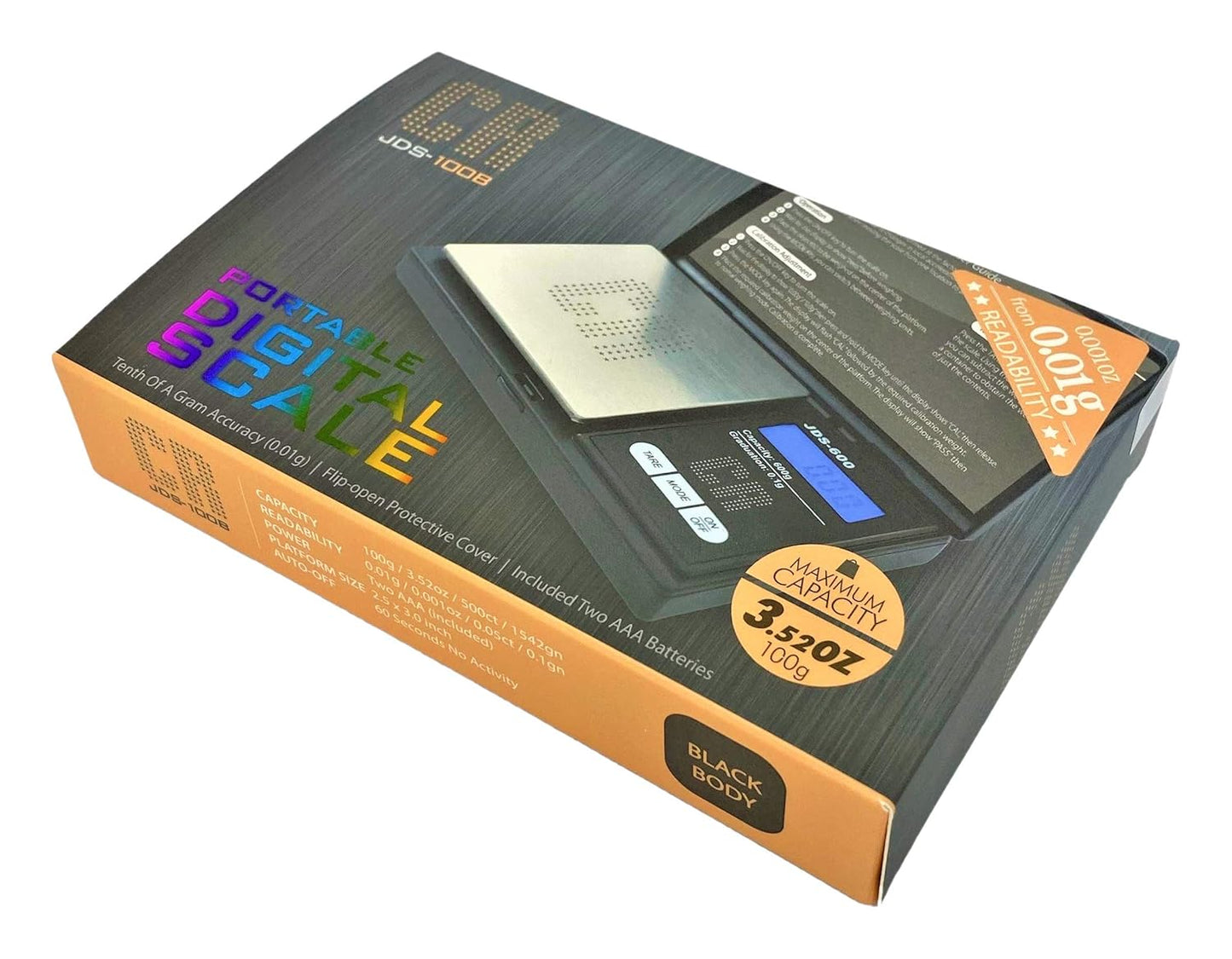 CR Scale Premium Digital Food Scale - 100g by 0.01g, Portable Black (JDS-100B) with Battery Included