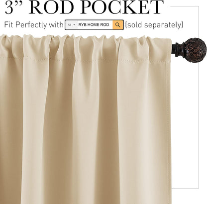 RYB HOME Thermal Insulated Blackout Curtains, Small Window Drapes, 42 inch Wide by 36 inch Long, Biscotti Beige