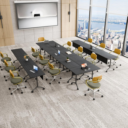 6 Pack Conference Room Tables,Mobile Folding Conference Table with Wheels,Modern Training Locking Rolling Meeting Conference Tables with Flip-Top for Office Classroom Business,6-12 Person,55.1IN