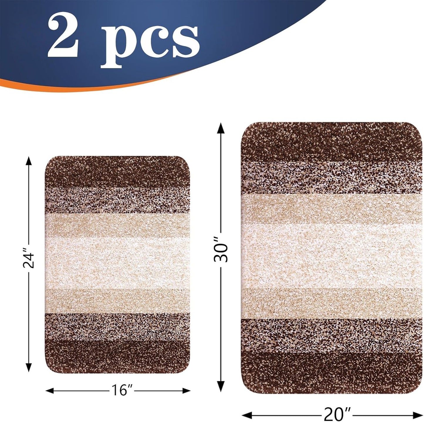 OLANLY Bathroom Rug Set - Soft Absorbent Microfiber Mats | Non-Slip, Plush Shaggy, Brown (30"x20"+24"x16")