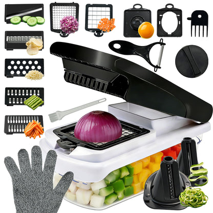 LENoll 17-in-1 Vegetable Chopper, Multifunctional Mandoline Slicer, Onion Dicer Veggie Cutter with Container & Gloves, Food Chopper for Potato Carrot Garlic Salad, Kitchen Gadgets for Home Cooking