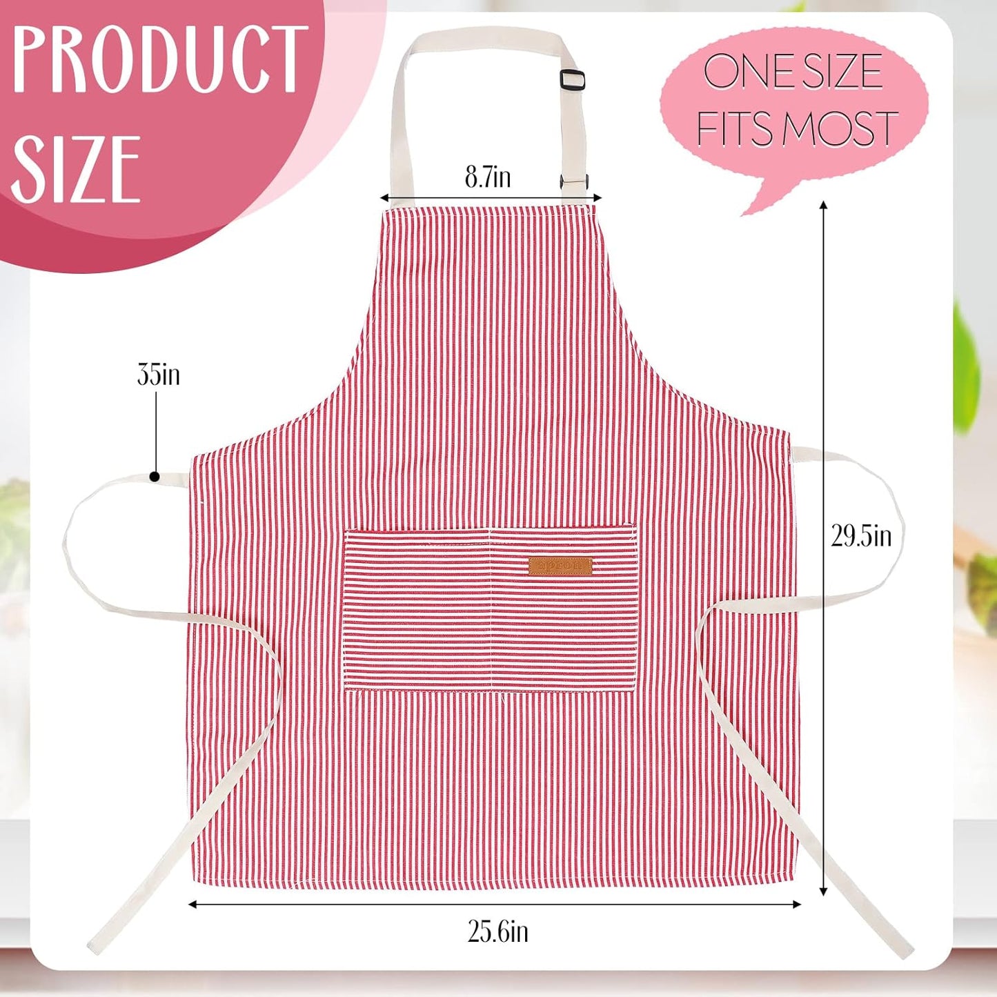 12 Handepo Pcs Cotton Aprons for Women Men with Pockets Soft Adjustable Bib Stripe Aprons for Cooking Kitchen Chef