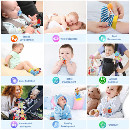 Baby Rattles & Socks - Wrist & Ankle Rattle Toys, Hanging Rattle, Activity Gift for Infants (12 B)