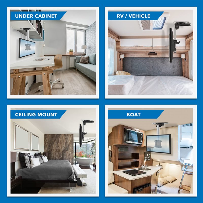 Mount-It! Folding Ceiling TV Mount | Flip Down and Under Cabinet TV Bracket for Compact Screens 13-27 Inch | Space-Saving Tilt and Swivel Design | Adjustable Height | VESA 75x75, 100x100 | Max 44 lbs