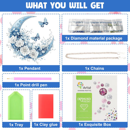 NAIMOER Diamond Art Hanging Kits for Adults Moon Butterfly 5D Special Shaped Rhinestone, DIY Acrylic Diamond Art Painting Window Pendants Home Garden Wall Hanging Ornament Kits, Double Sided