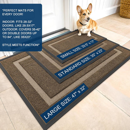 OLANLY Waterproof Front Door Mat - All-Season Indoor/Outdoor Doormat | Sturdy Natural Rubber, 59x20, Brown