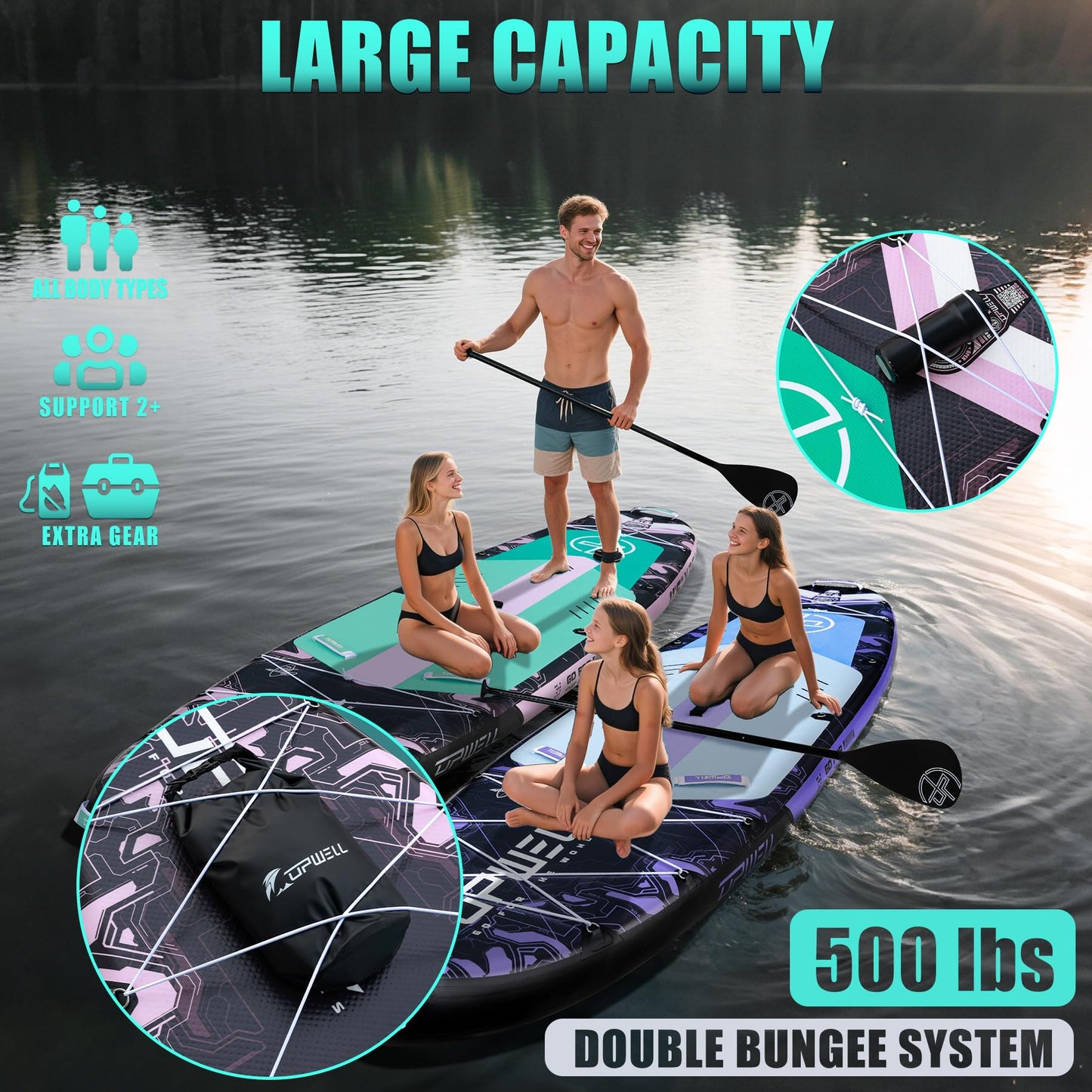UPWELL 11'6"×35" Extra Wide Inflatable Paddle Board, Stand Up Paddle Board with Kayak Seat, Sup Paddle Boards for Adults, Mech Pink