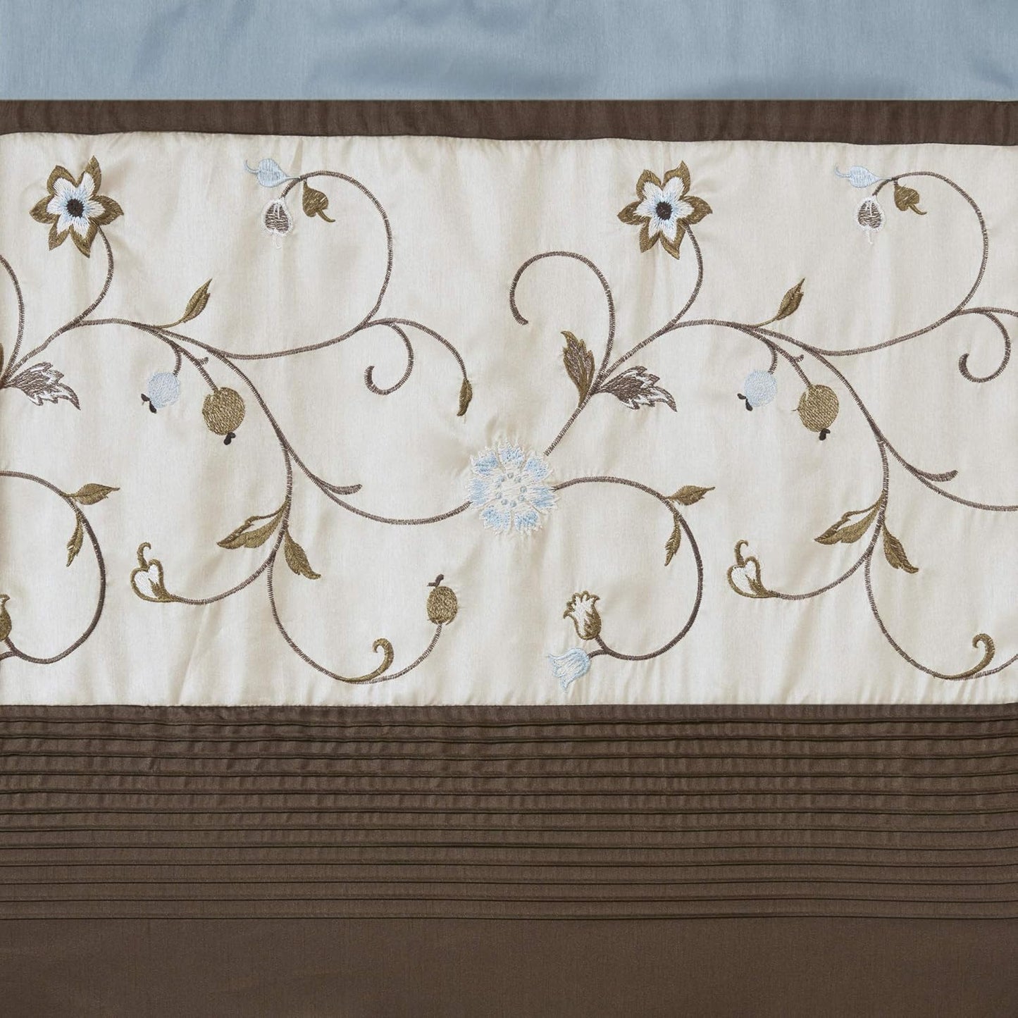 Madison Park Serene Embroidered Light Filtering Curtain Panel, 50x18, Blue for Bedroom Livingroom