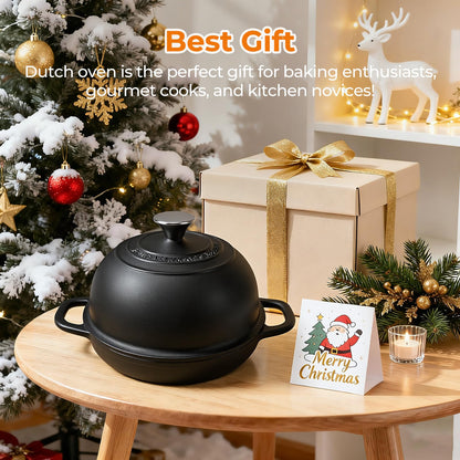 5QT Pre-Seasoned Cast Iron Dutch Oven For Bread Baking, Dutch Oven with Domed Lid, Sourdough Bread Baking Supplies, Multi-Functional Bread Pan For Baking, Frying, Roasting