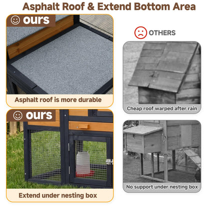 WHEGETED Large Chicken Coop Outdoor Durable Duck House Poultry Pet Hutch & 2 Wood Eggs Run Cage Nesting Box Waterproof Asphalt Roof Ramp Removable Tray Wire Fence for Backyard Small Animal 79" Orange