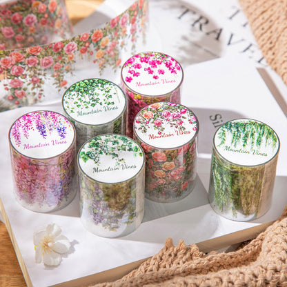 Funincloud PET Tape Stickers for Journaling 6 Rolls Pre-Cut Flower Washi Tape Stickers Decorative Tape for Crafts Scrapbooking Junk Journal Supplies, Flower Vine