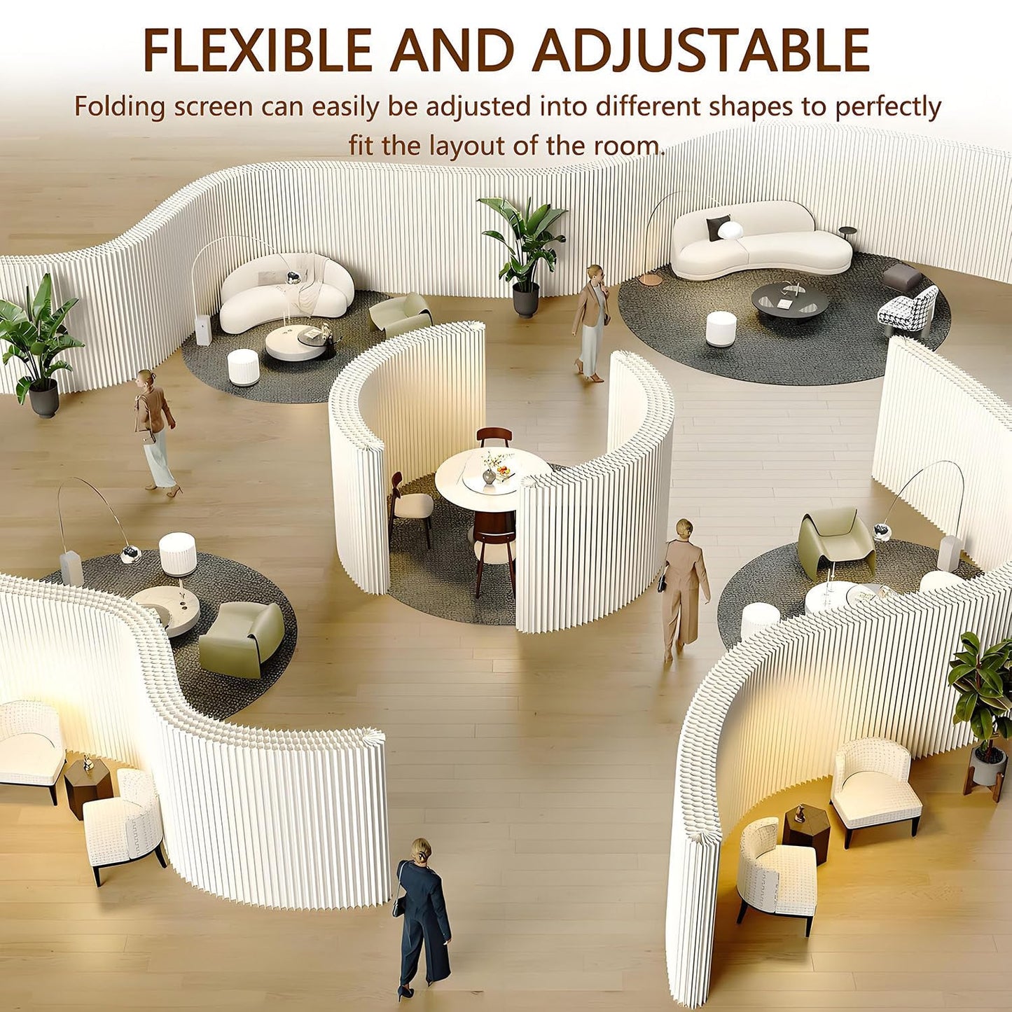 Portable Room Divider Wall, Foldable Room Partition, Adjustable Paper Privacy Screen, Folding Wall Dividers for Room Separation, Decorative Privacy Divider for Home Office Nursery Studio White-7x2m