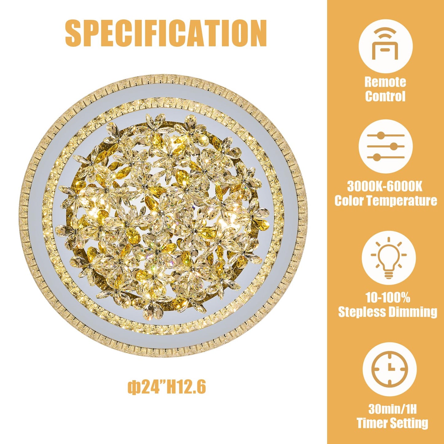 24 inch Sliver LED Crystal Ceiling Light, Flush Mount Chandeliers with Remote and APP Control, 3CCT Dimmable, Modern Elegant Raindrop Chandelier Light Fixture for Bedroom Dining Room Living Room Foyer