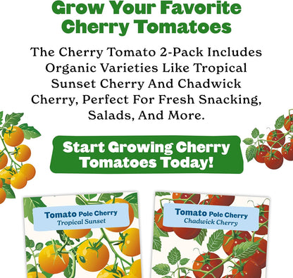2 Sunset Epic Gardening Cherry Tomato Seed Bundle - Sweet & Juicy Varieties, Includes Tropical & Chadwick Cherry