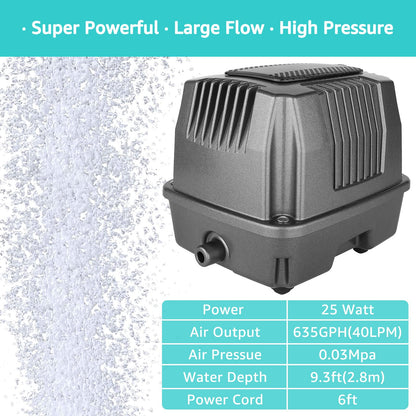 FUMAK Linear Air Pump for Aeration, 635GPH Septic Air Pump Pond Aerator for Koi Pond, Aquarium, Waste Treatment, Fish Farm, Seafood Restaurant, Hydroponic