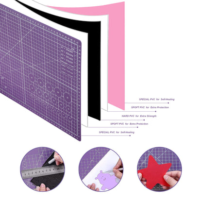 TCAIRG Self Healing Cutting Mat 18 inchx12 inch Non-Slip PVC Double Sided 5-Ply A3 Art Craft Rotating Mat,Sewing Crafts Hobby Fabric Precision Scrapbooking Project(Pink/Purple)