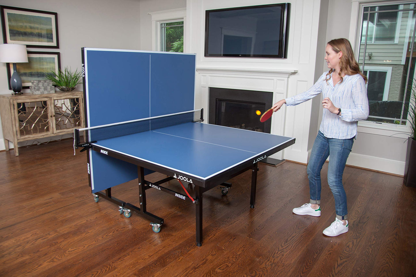 JOOLA Inside - Professional MDF Indoor Table Tennis Table with Quick Clamp Ping Pong Net and Post Set - 10 Minute Easy Assembly - Ping Pong Table with Single Player Playback Mode