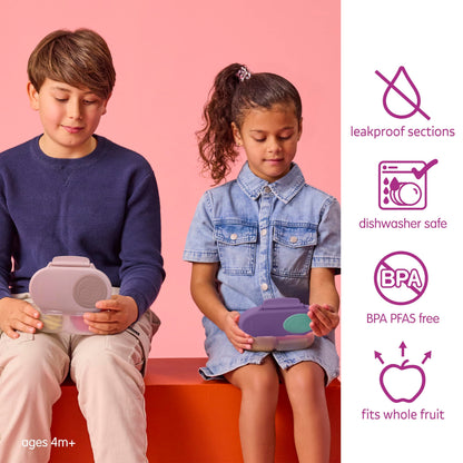 b.box Snack Box - Leakproof Mini Bento Box for Kids & Toddlers, 2 Compartment Snack Containers for Kids, Lunch Containers, Dishwasher Safe, BPA Free, PFAS Free, Ages 4m+, 1 3/4 Cup - Blush Crush