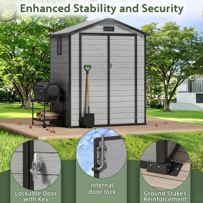 5.5x4 FT Resin Storage Shed with Floor, Easy Assemly Outdoor Small Plastic Shed with 2 Doors & 2 Windows, Locable Storage Garden Shed for Bike Lawn Mower Garbage Can
