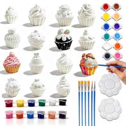 15 Pcs Plaster Painting Kit for Adults & Teens - DIY Miniature Cake & Dessert Figurines - Ceramic-Like Fake Food Props for Home Aesthetic Decor, Crafting & Bakery Display