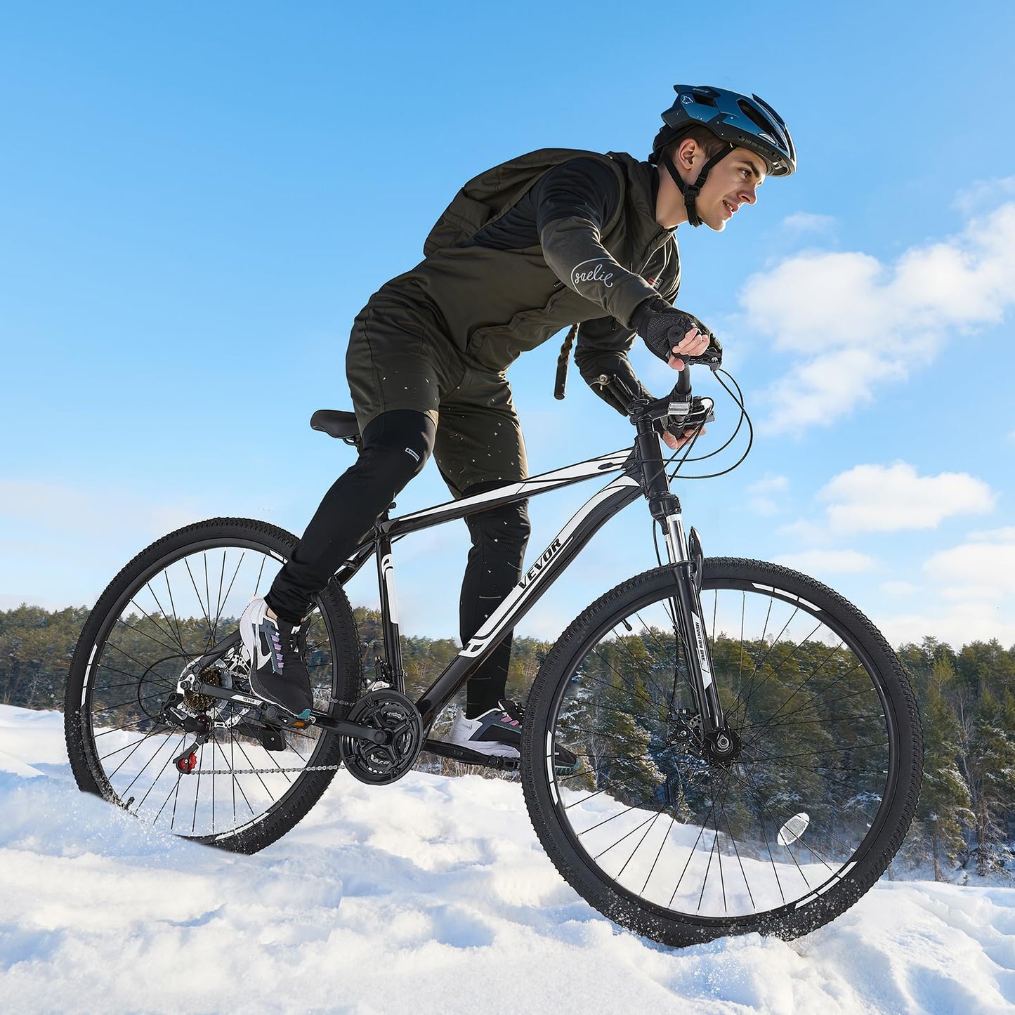 VEVOR Mountain Bike, 29 inch MTB Bicycle with Front Suspension, 21 Speeds Shimano Twist Shifting, Dual Disc Brakes, Aluminum Alloy Frame, for Men/Women
