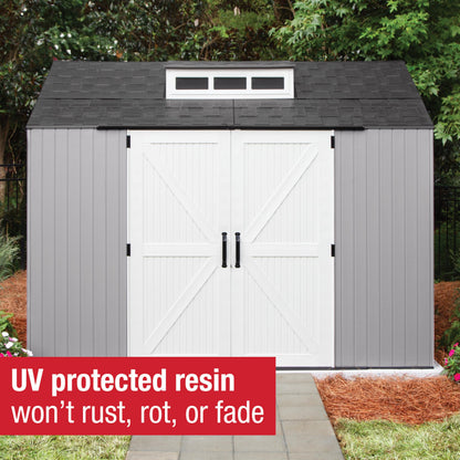 Rubbermaid Extra Large Resin Outdoor Storage Shed With Floor (7 x 10 Ft.), Weather Resistant, Brown, Organization for Home/Lawn Mower/Backyard Equipment/Bike Storage/Pool Supplies