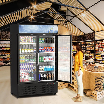 IDEALHOUSE Commercial Refrigerator, Commercial Merchandiser 26.8 Cu Ft Refrigerator, Refrigerator with 2 Glass Door and LED Light, Large Business Cooler for Home Restaurant Grocery Stores