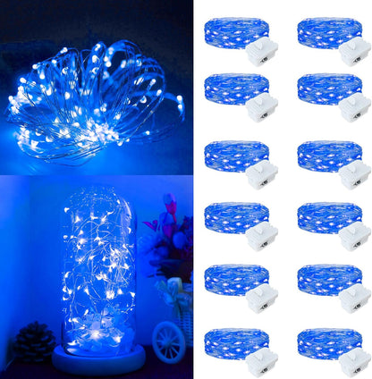 12Pack 7ft 20 3 Fairy Lights Battery Operated, LED Modes Speed Twinkle Mini String Lights Waterproof Silver Wire