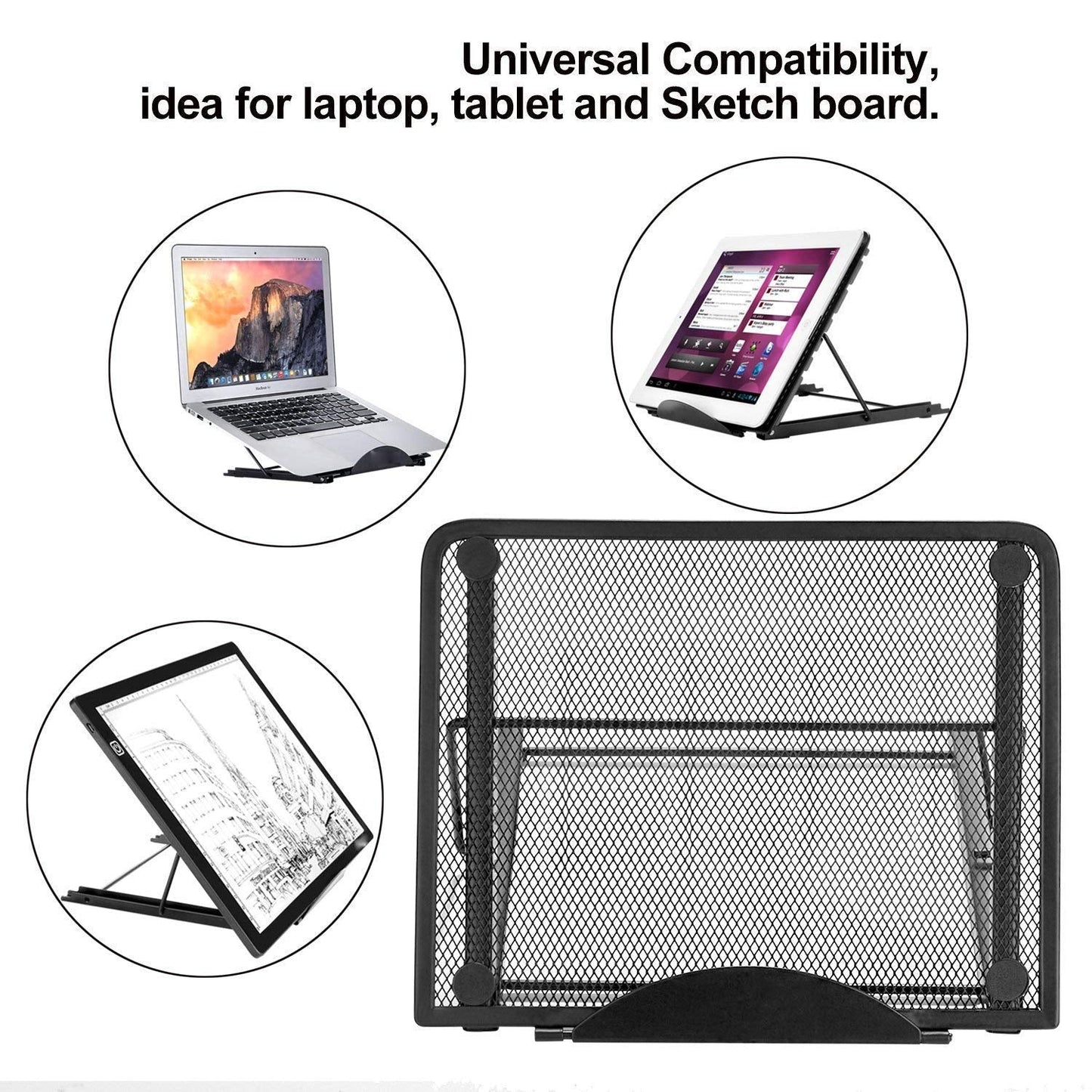 Metal Mesh Stand for A4 LED Tracer Pad, Ventilated Metal Holder for Laptop, Tablet, Animation Art Sketching Drawing Tracing LED Light Box Board, Books Holder, Diamond Painting Light Pad