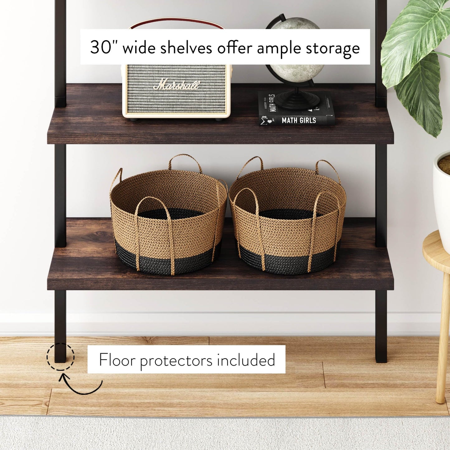 Nathan James Theo 6-Shelf Tall Bookcase, Wall Mount Bookshelf with Natural Wood Finish and Industrial Metal Frame, Nutmeg/Matte Black, Set of 2