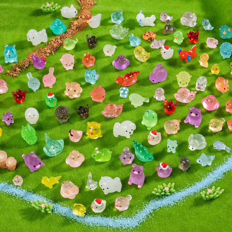 Teenzee 210Pcs Mini Resin Animals Variety Tiny Animals Figures Miniature Little Small Figurines Bulk for Micro Fairy Garden Landscape Accessories Hide Decor Aquarium