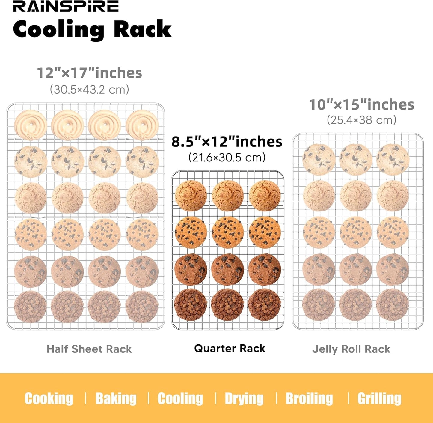 Rainspire Cooling Rack - Heavy Duty Stainless Steel Baking Rack | Oven Safe, Fits Quarter Sheet Pan (8.5" x 12")