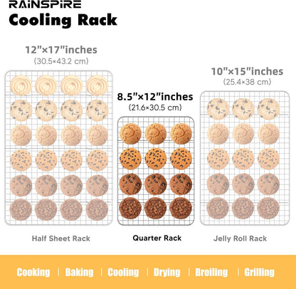 Rainspire Cooling Rack - Heavy Duty Stainless Steel Baking Rack | Oven Safe, Fits Quarter Sheet Pan (8.5" x 12")