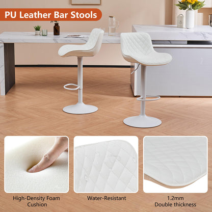 YOUTASTE All White Bar Stools Set of 2, Upholstered Counter Height Bar Stool, Adjustable Swivel Faux Leather Barstools, with Padded Back, Metal Base, Kitchen Chairs for Home Island