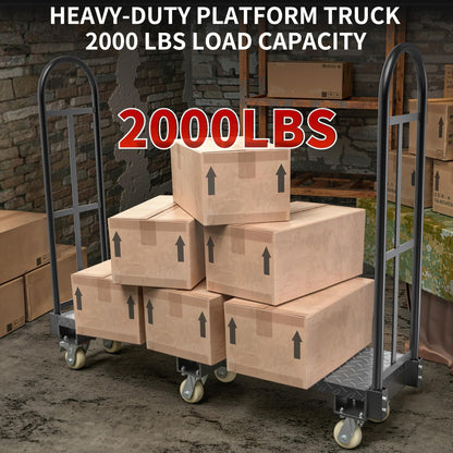 YITAMOTOR Heavy Duty Narrow Aisle U-Boat Platform Truck Dolly, 63 x 15.75 x 60.8 Inch U-Boat Cart with Thick Steel Deck 2000 Lb. Capacity with 6 Swivel Casters(2 Wheels with Brake)
