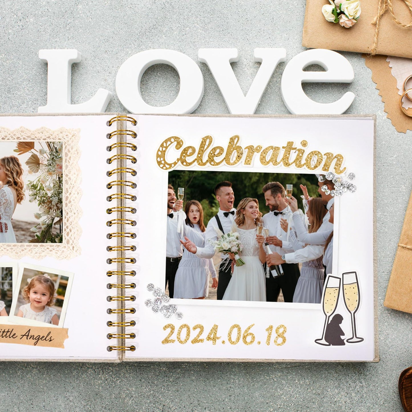 Yopih Linen Covered Scrapbook Photo Album, 8x8 Inches with Hardcover Kraft White Pages - Ideal for Travel, Wedding, Guest Book, Christmas, Baby Shower (20 Sheets/40 Pages)