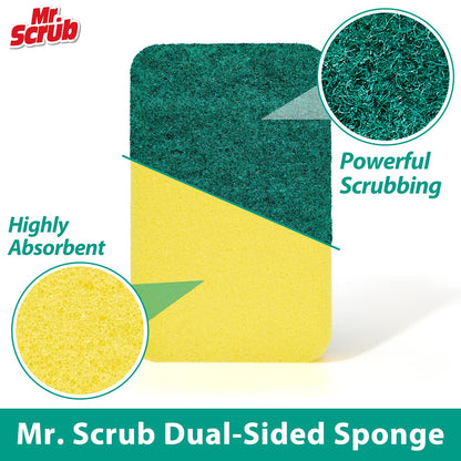 Mr. Scrub Sponges Kitchen Scrub Dish Sponge Scouring Pad, 24 Pack Cleaning Brush Scrubber Supplies for Soap, Dishwashing Dinnerware Sets Pan Pot Towels Cloth Rags Holder Glass Dishwasher Sink Bathroom
