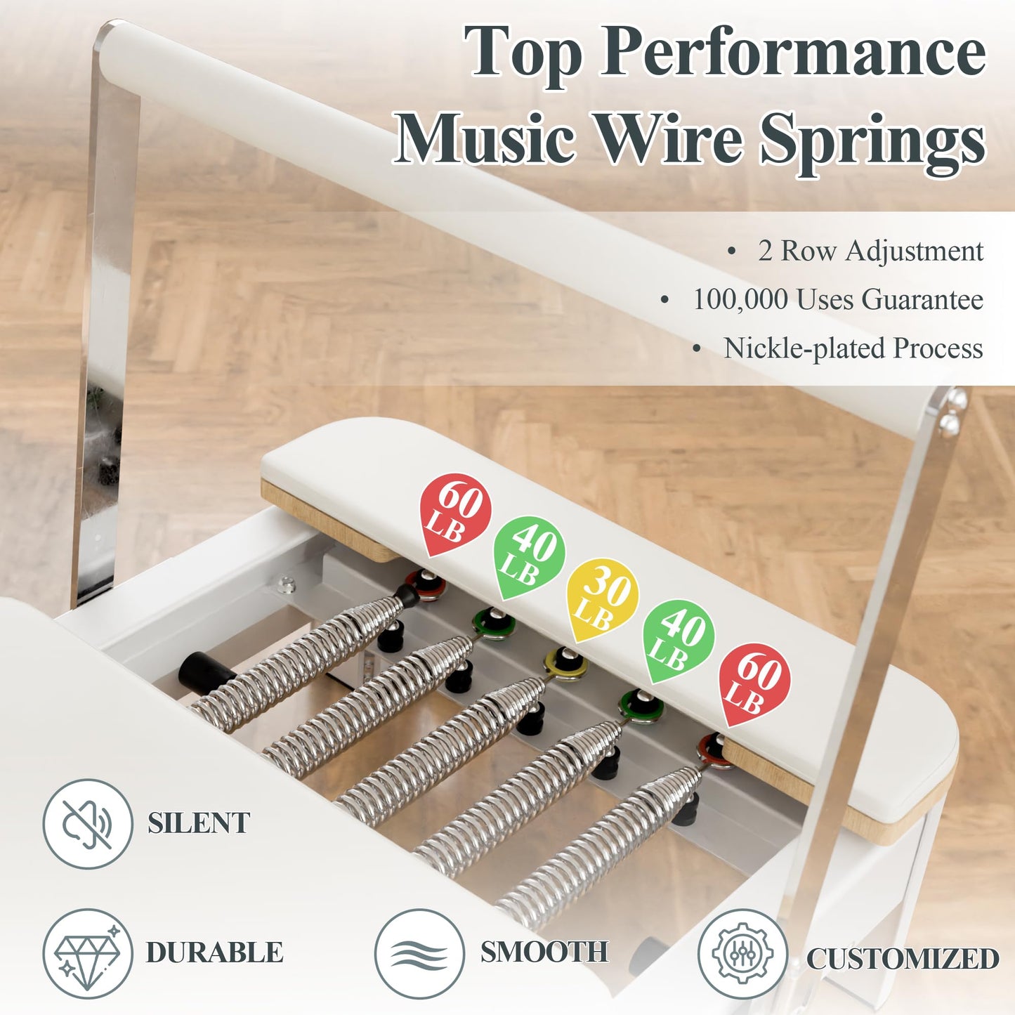 PAETA Pilates Reformer, 92” Aluminum Reformer Pilates Machine, Foldable Pilates Machine Equipment, with Music Wire Springs and Jump Boards, Cream White