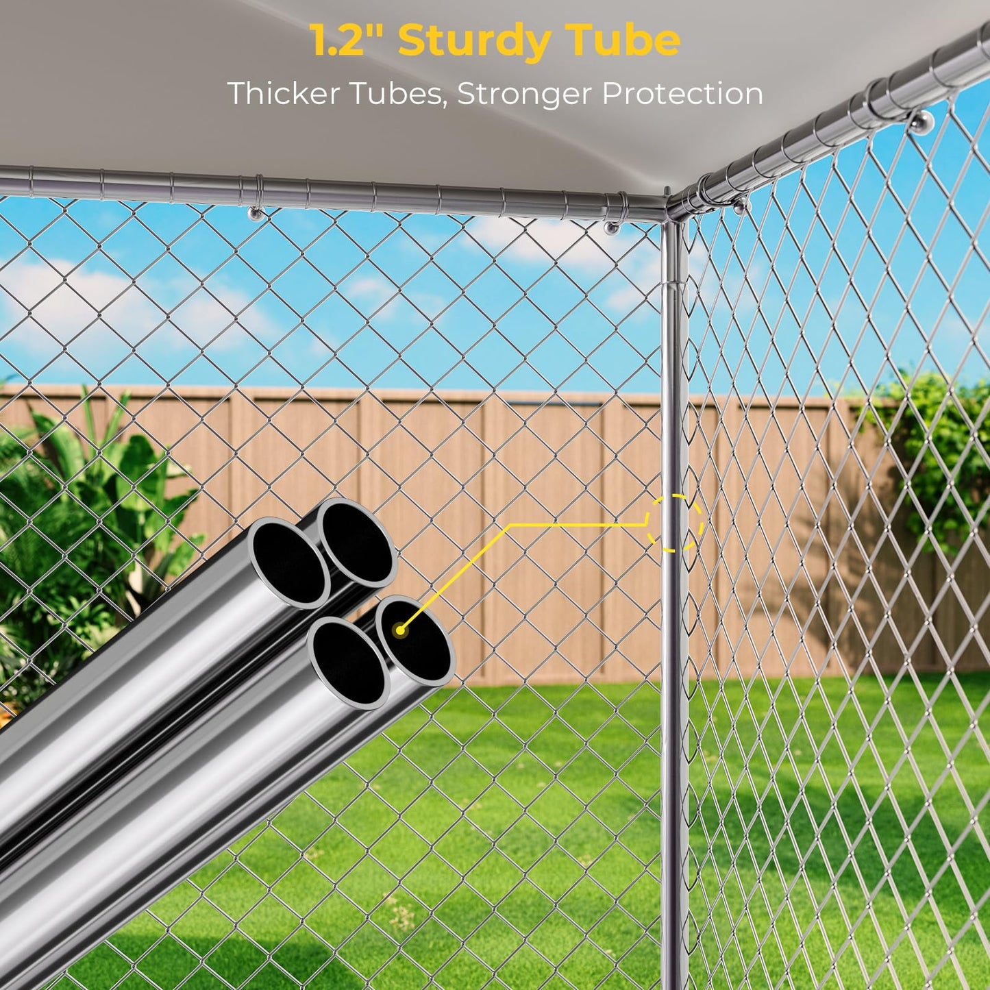 Lyromix 10 x 15FT Large Outdoor Dog Kennel with Roof, Dog Kennel Outside with Waterproof Cover, Galvanized Heavy Duty Chain Link Dog Runs Cage Playpen for Outside with Secure Lock
