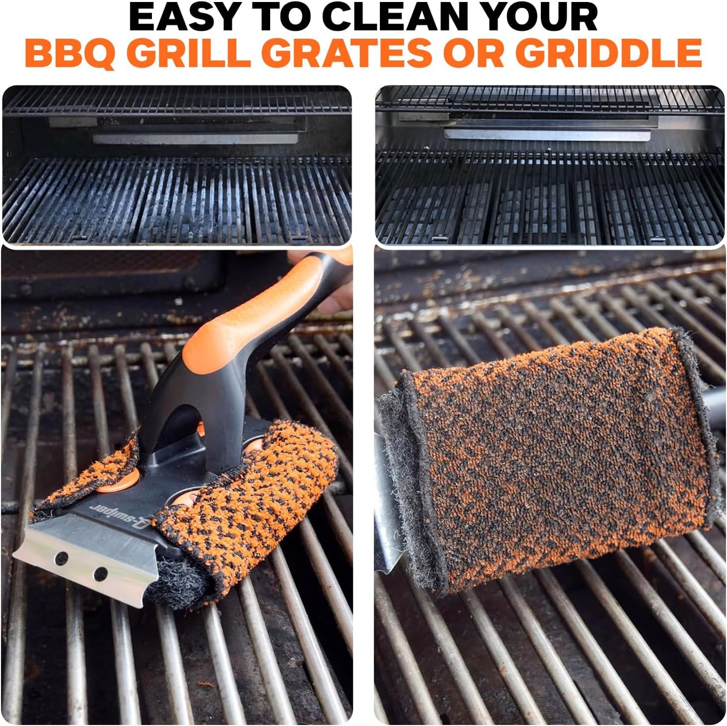 Set Proud Grill Q-Swiper XL Scrub-Clean BBQ Grill Cleaner - Long Bristle-Free Brush with Scraper & Scrub-Clean Reusable