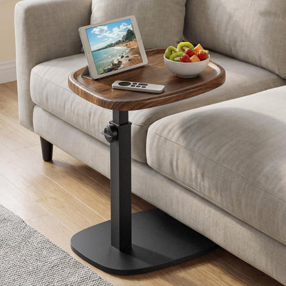 VASAGLE C Side Table Adjustable Height, Couch Sofa Table, End Table, TV Tray for Small Spaces, 11.8 x 15.7 x 27.2 Inches, for Living Room, Bedroom, Walnut Brown and Ink Black ULET363M101