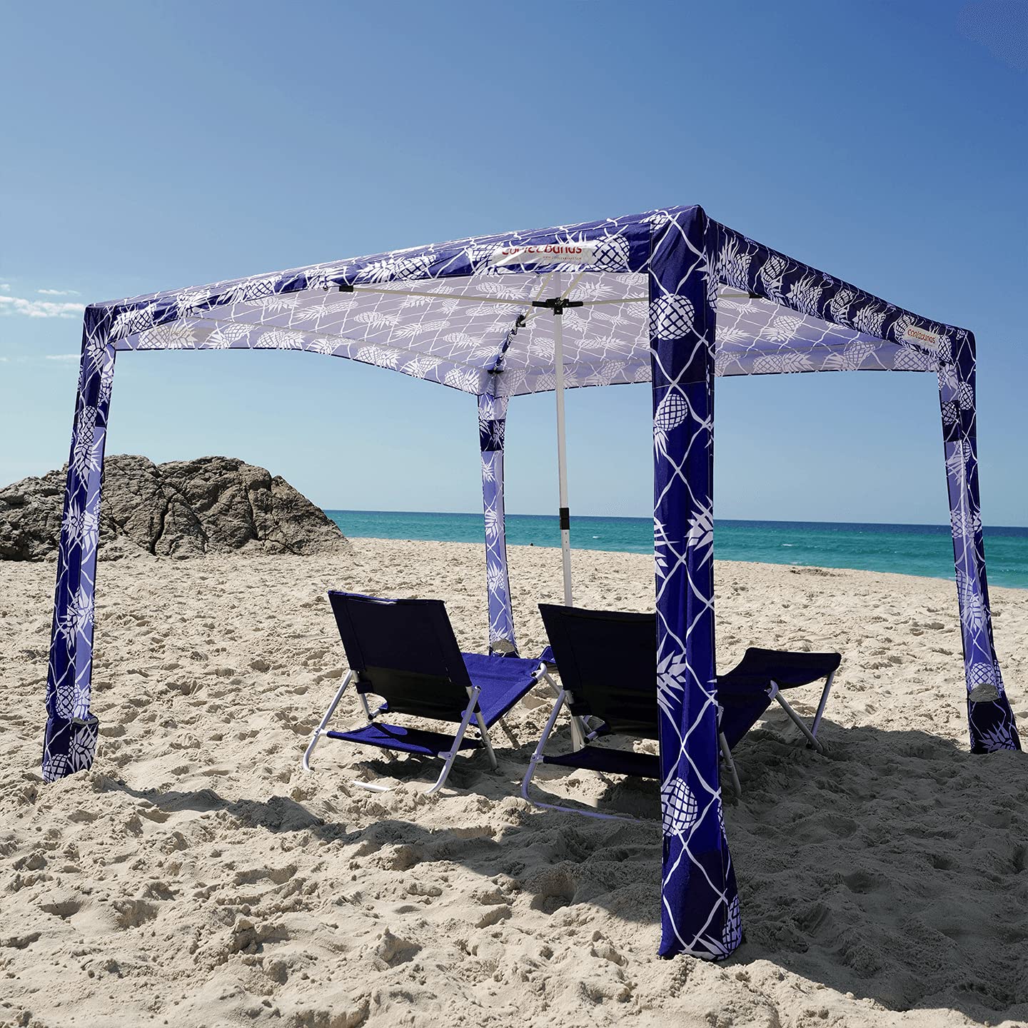 CoolCabana Beach Shade Tent - Easy Setup, UPF 50+ Protection, Large & Medium Sizes, Compact & Wind Resistant - Beach Cabana for The Whole Family - Pineapples, Medium