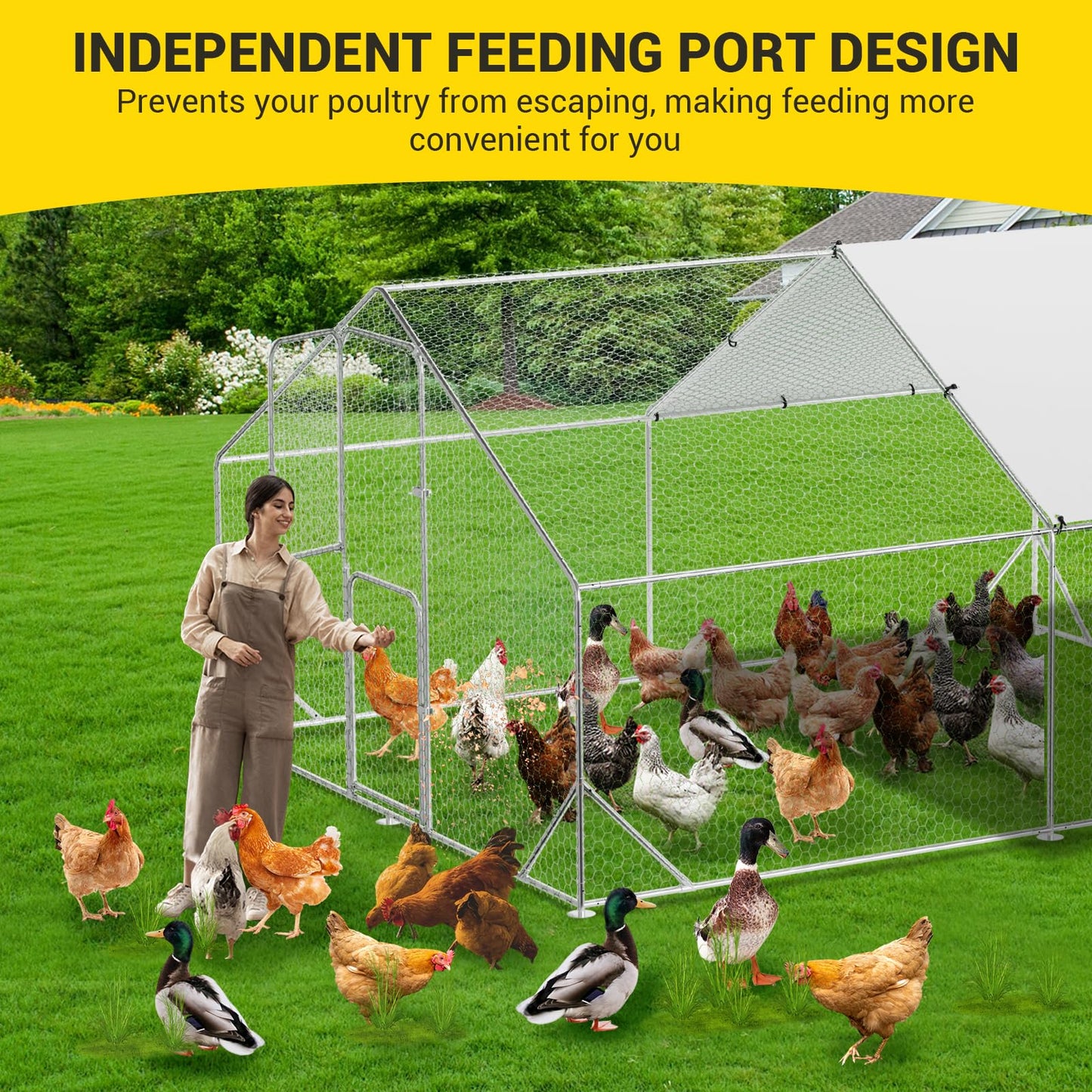 13.1' L x 9.8' W x 6.6' H Large Metal Chicken Coop, Outdoor Chicken Run with Cover and Double Door for Backyard Farm Yard