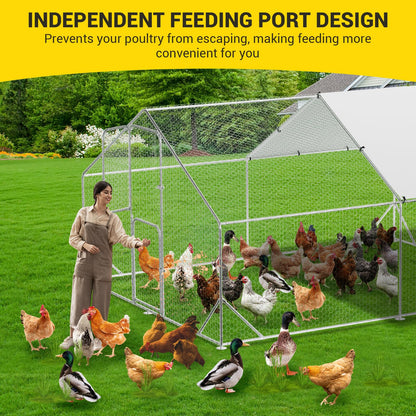13.1' L x 9.8' W x 6.6' H Large Metal Chicken Coop, Outdoor Chicken Run with Cover and Double Door for Backyard Farm Yard