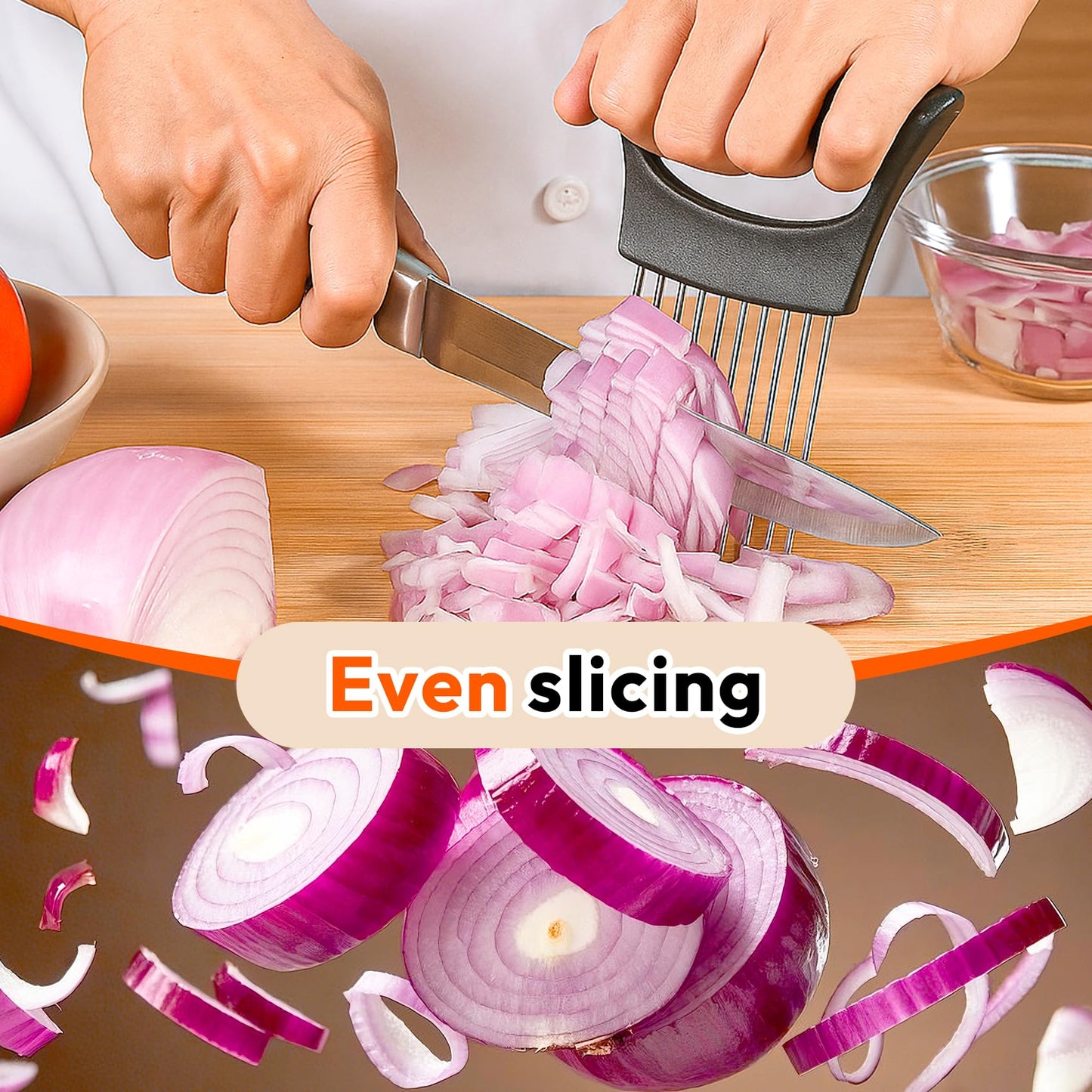 Onion Slicer, Stainless Steel Onion Holder for Slicing with Protective Case, Onion Cutter Tool for Meat Lemon Potato Tomato Avocado Egg Kitchen Slicing Assistant Tool (1 PCS)