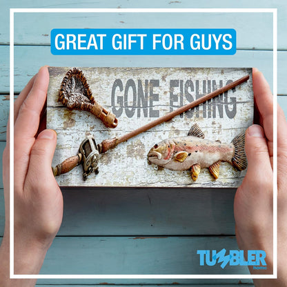 Tumbler Home Gone Fishing Wood Box - Rustic Keepsake Box for Coins, Keys, Wallet - Gift for Fisherman, Dad, Son, Grandpa