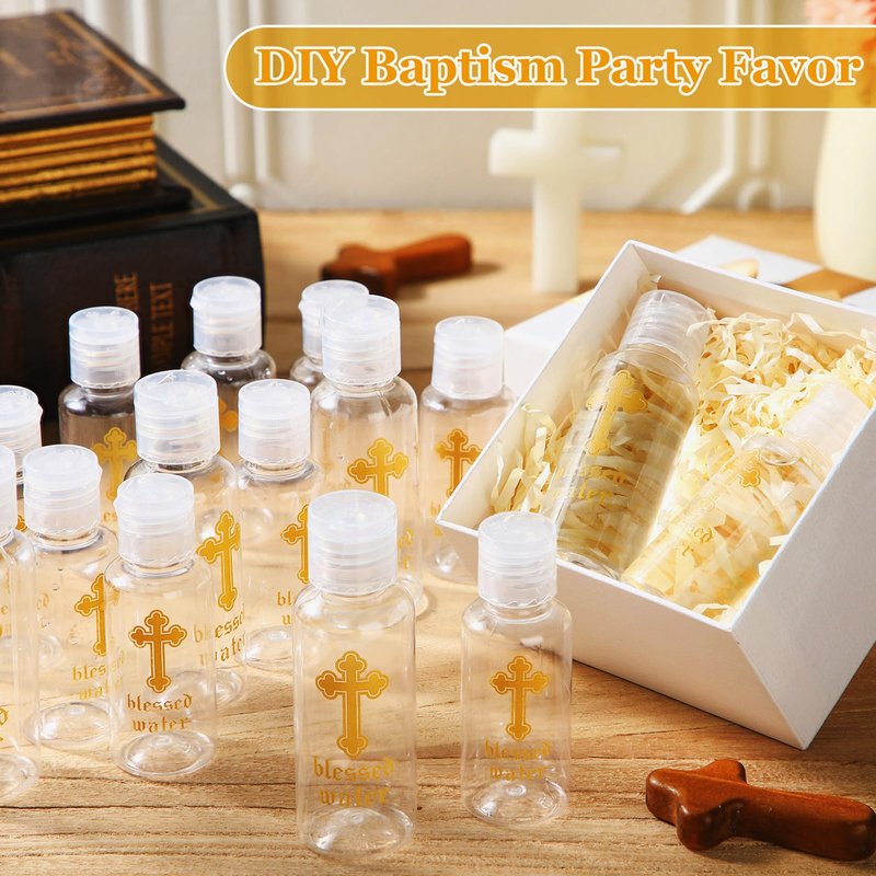 Chuangdi Holy Water Bottles Baptism Party Favor Transparent Holy Water Empty Containers with Golden Catholic Cross First Communion Gift for Guests Christian Thanksgiving Church(30 ml,500 Pcs)